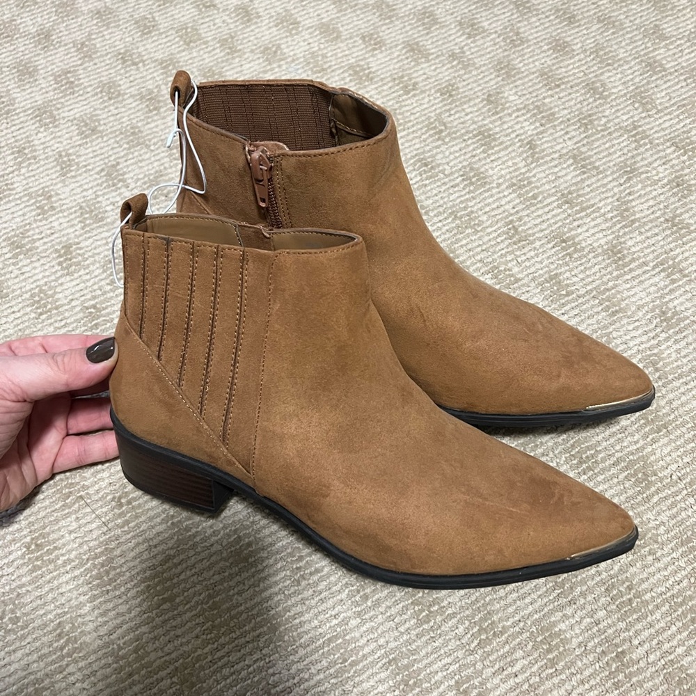 Brown suede booties